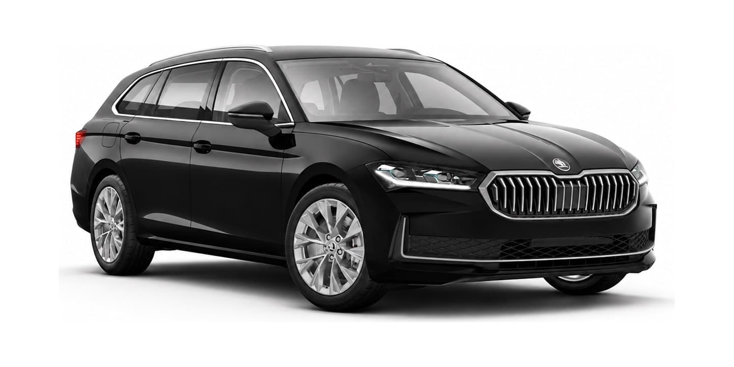 Škoda Superb noire vue de trois quarts avant